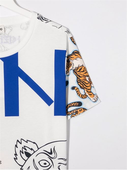 T-shirt bambino con stampa tigre escritte del brand fronte e retro KENZO Kids | K25645152T